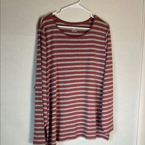 Christopher & Banks Red & Off White Stripe Long Sleeve Tee. Size 2X